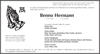 Traueranzeige von Benno Hermann von Pegnitz-Zeitung